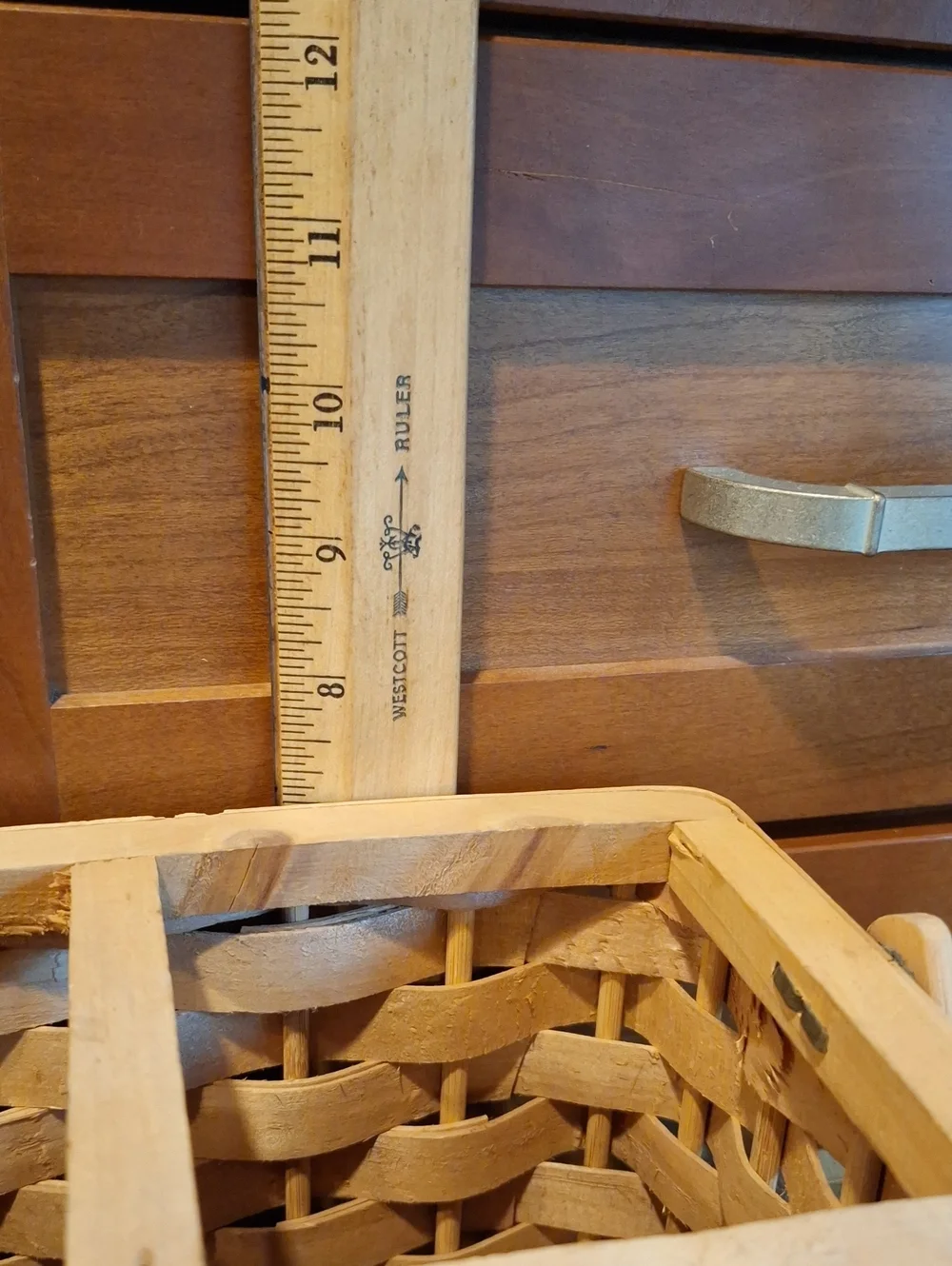 Hand Crafted Natural Wood Woven Basket with Tall Handle